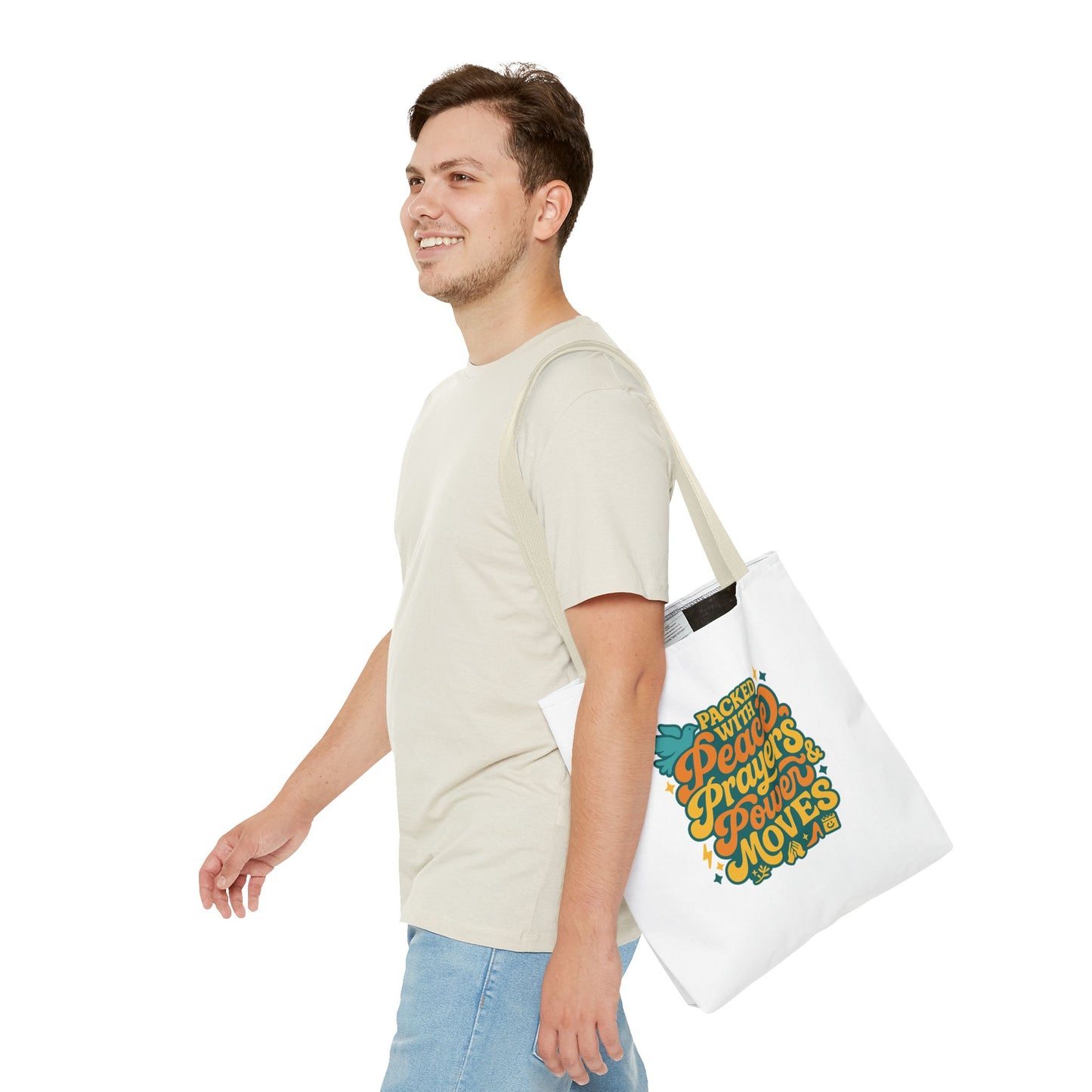 Peace Prayers Power Moves Tote Bag - Eco-Friendly Reusable Shopping Bag, Gift for Spiritual Friends, Motivational Gift, Stylish [...]