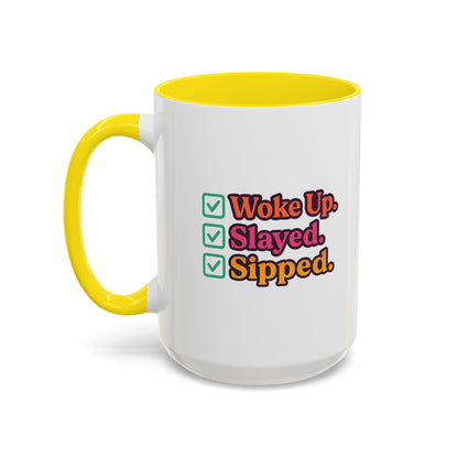Woke Up Slayed Sipped Coffee Mug, Motivational Mug Gift, Fun Coffee Cup, Inspirational Office Mug, Morning Routine Mug