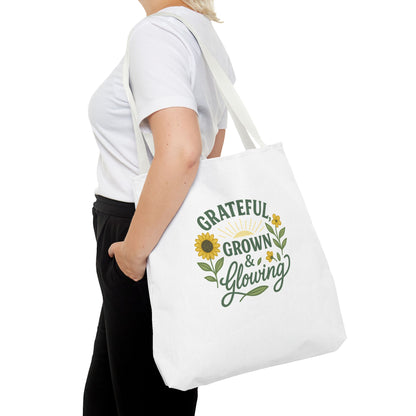 Grateful & Growing Tote Bag, Inspirational Gift, Eco-Friendly Shopper, Floral Design, Sunflower Tote, Everyday Use, Life's Little Joys