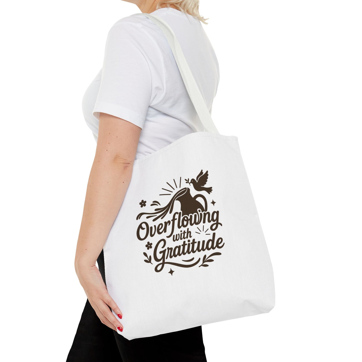 Overflowing with Gratitude Tote Bag - Eco-Friendly, Reusable Shopping Bag, Gift for Friends, Thank You Gift, Inspirational Design
