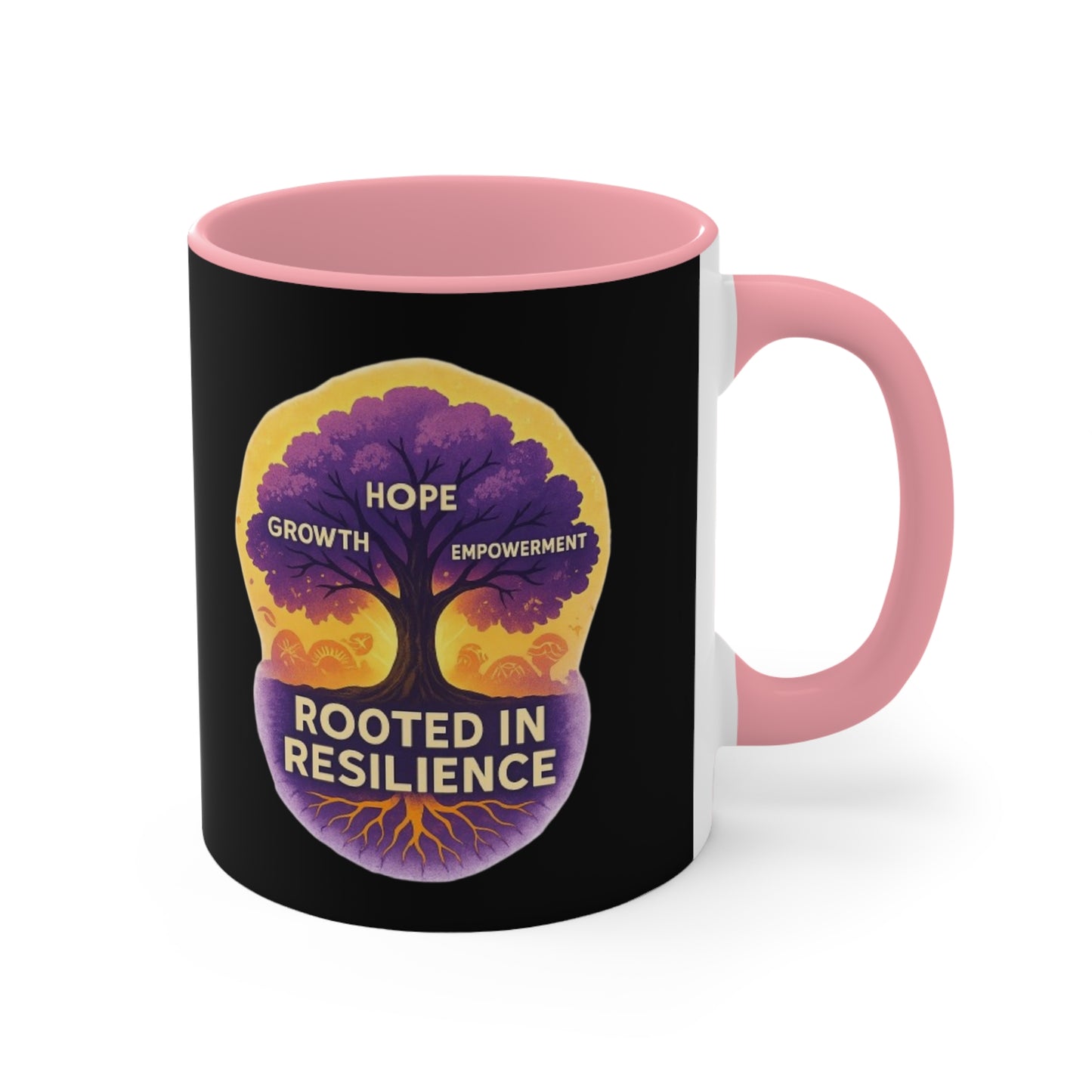 Accent Mug — Rooted in Resilience Tree Design (Hope • Growth • Empowerment)