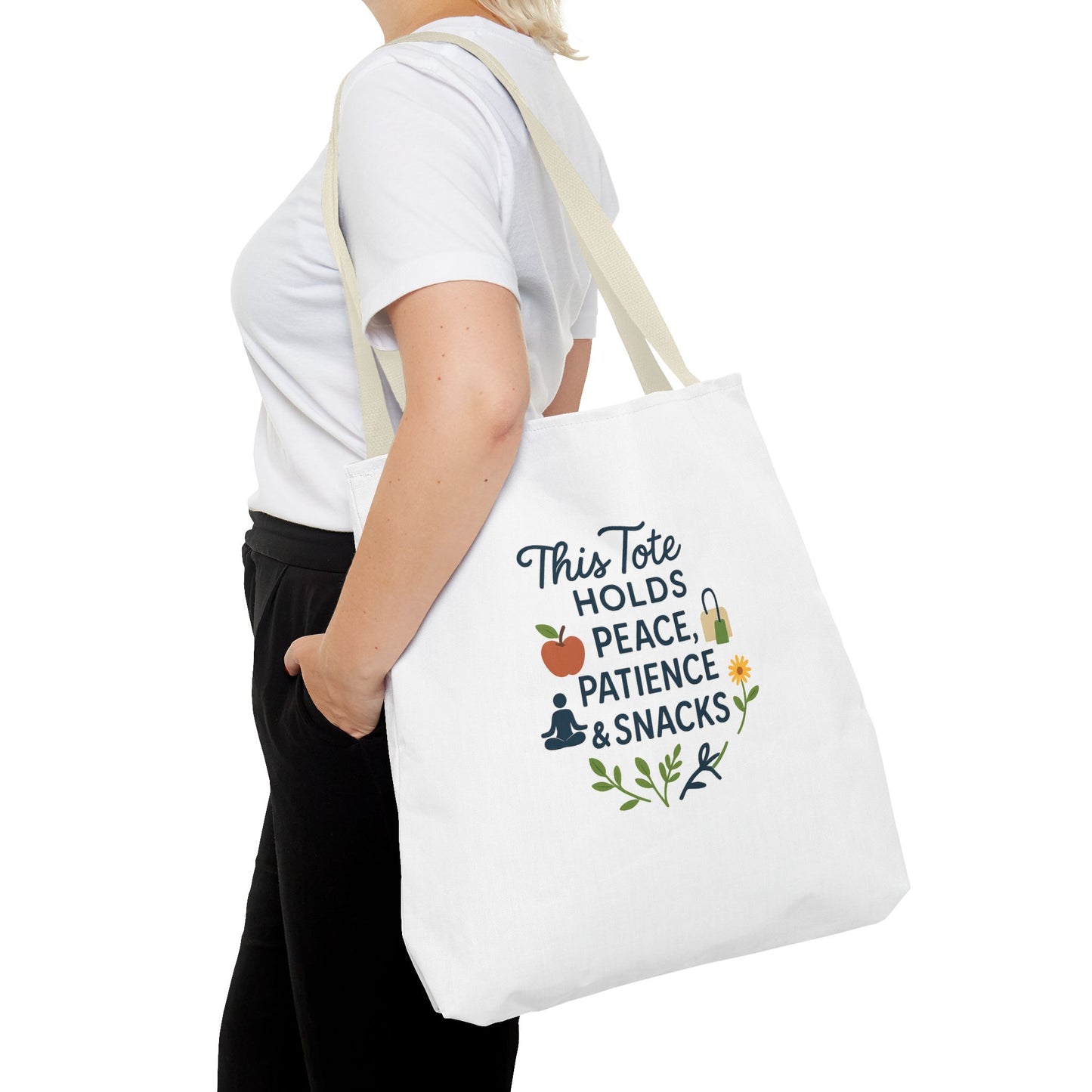 Peace, Patience & Snacks Tote Bag | Eco-Friendly Shopper, Gift for Friends, Beach Tote, Daily Carryall, Motivational Bag