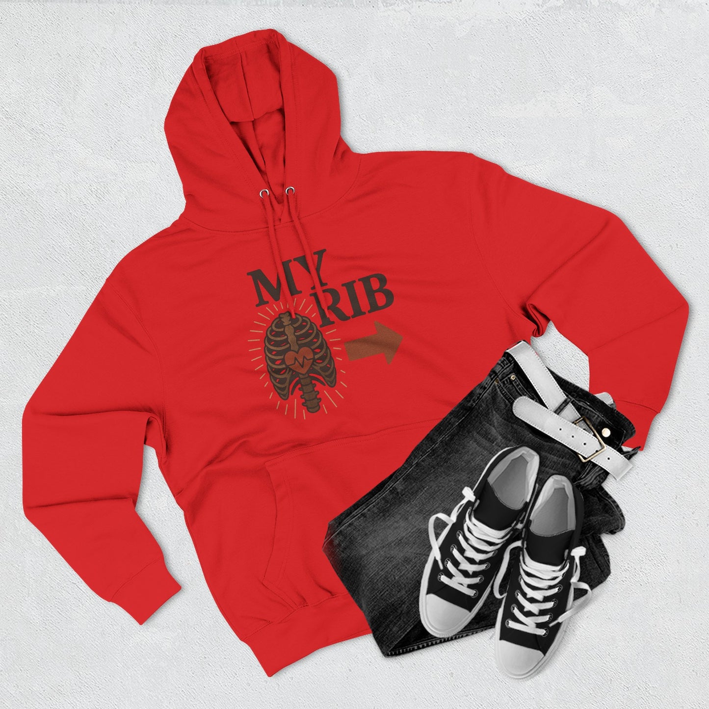 Heartfelt Rib Graphic Hoodie for Couples, Valentine's Day Gift, Matching Sweatshirt, Cozy Fleece, Romantic Style