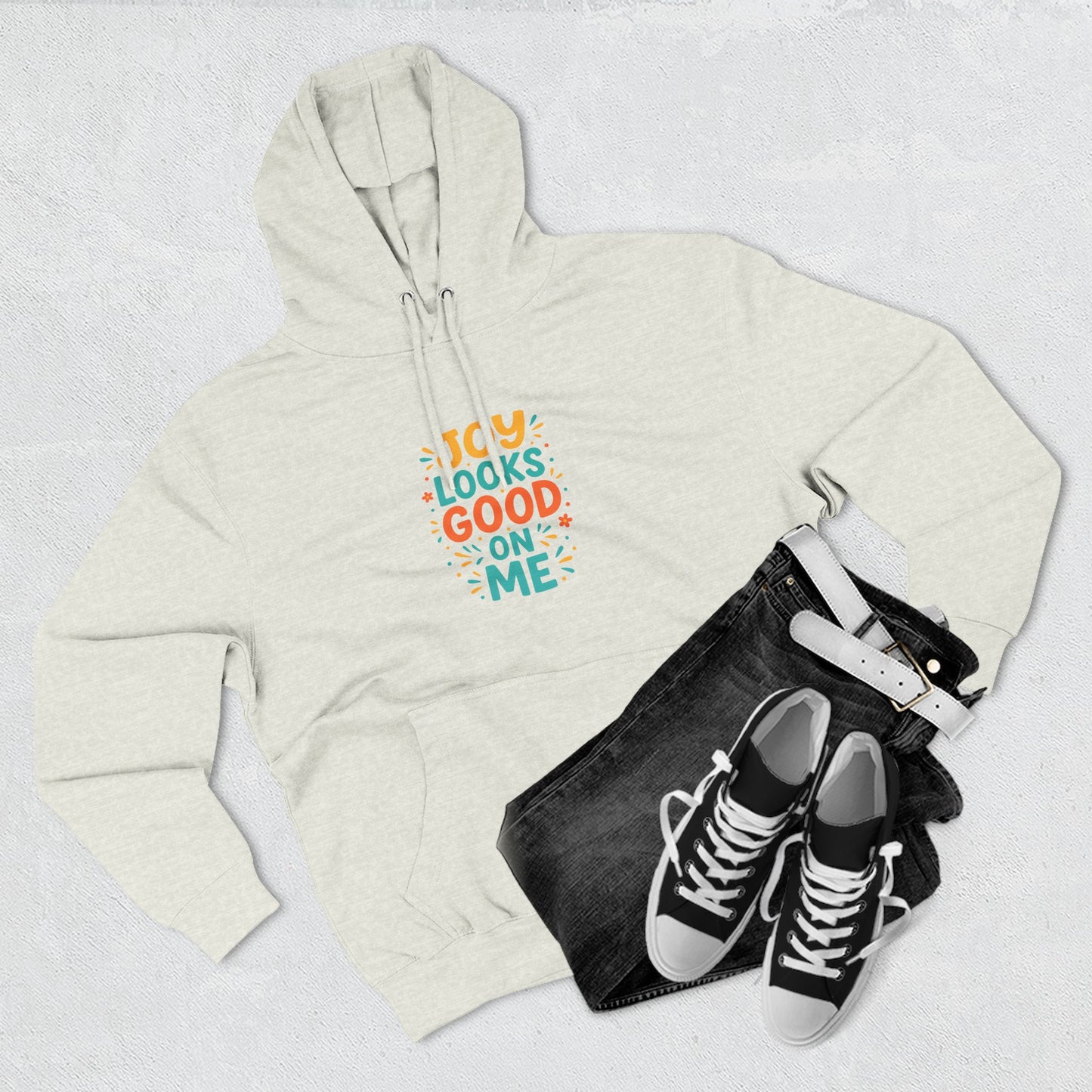Joyful Three-Panel Fleece Hoodie - Perfect for Everyday Wear, Gift for Friends, Casual Style, Cozy Layering, Motivational Apparel