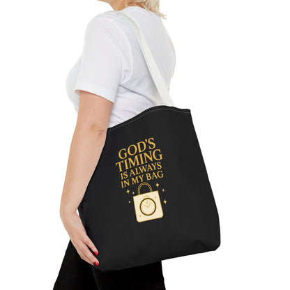 God's Timing Tote Bag | Motivational Bag for Everyday Use, Gift for Believers, Casual Tote for Work, School, and Travel