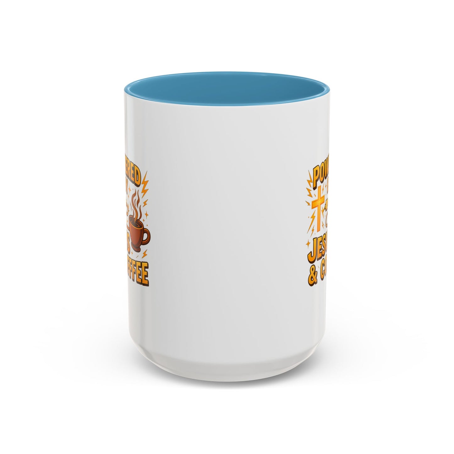 Coffee Lover's Accent Mug - Powered by Jesus & Coffee, Inspirational Drinkware, Christian Gift, Coffee Enthusiast, Religious Mug, [...]