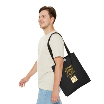 God's Timing Tote Bag | Motivational Bag for Everyday Use, Gift for Believers, Casual Tote for Work, School, and Travel