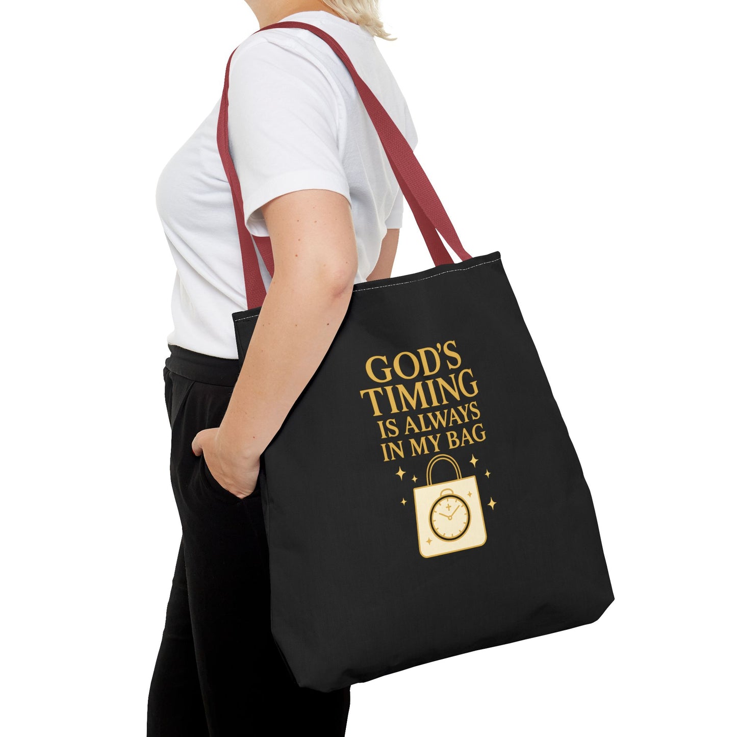 God's Timing Tote Bag | Motivational Bag for Everyday Use, Gift for Believers, Casual Tote for Work, School, and Travel