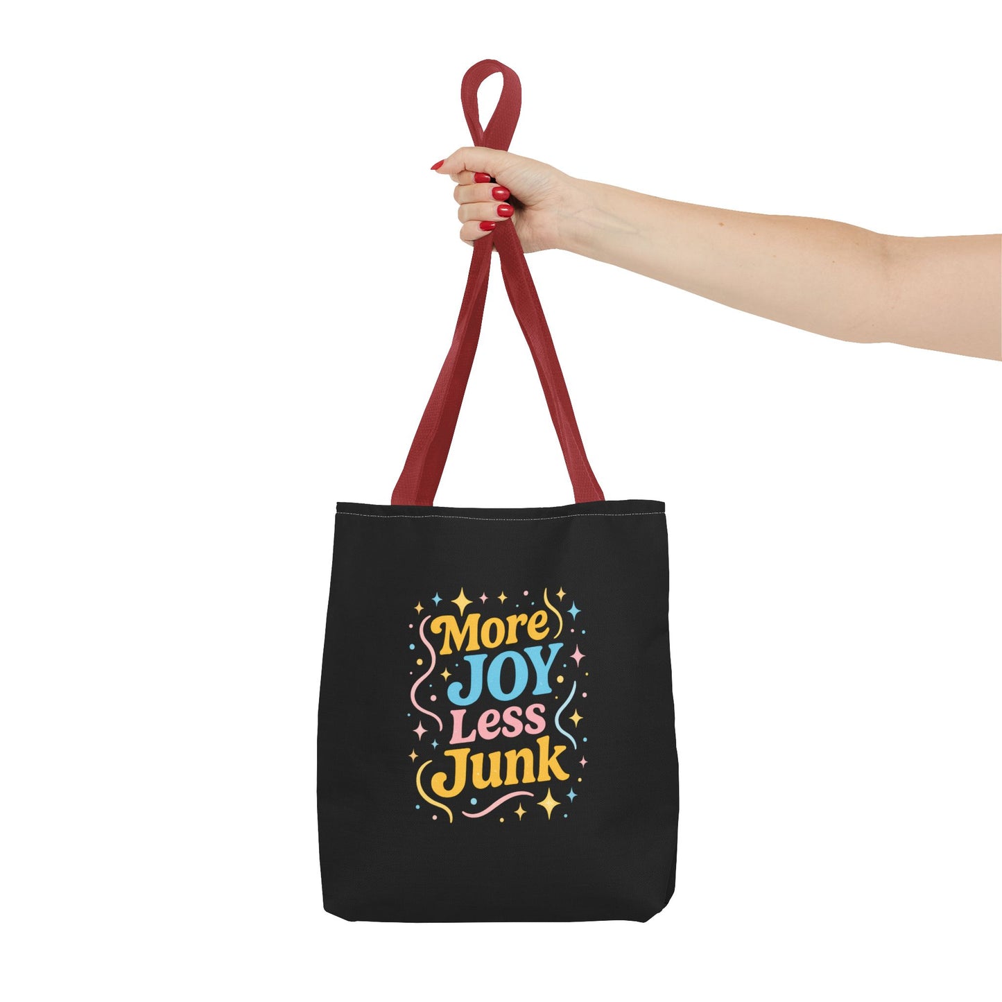 Joyful Tote Bag - More Joy Less Junk, Gift for Friends, Eco-Friendly Shopping Bag, Everyday Use, Inspirational Tote