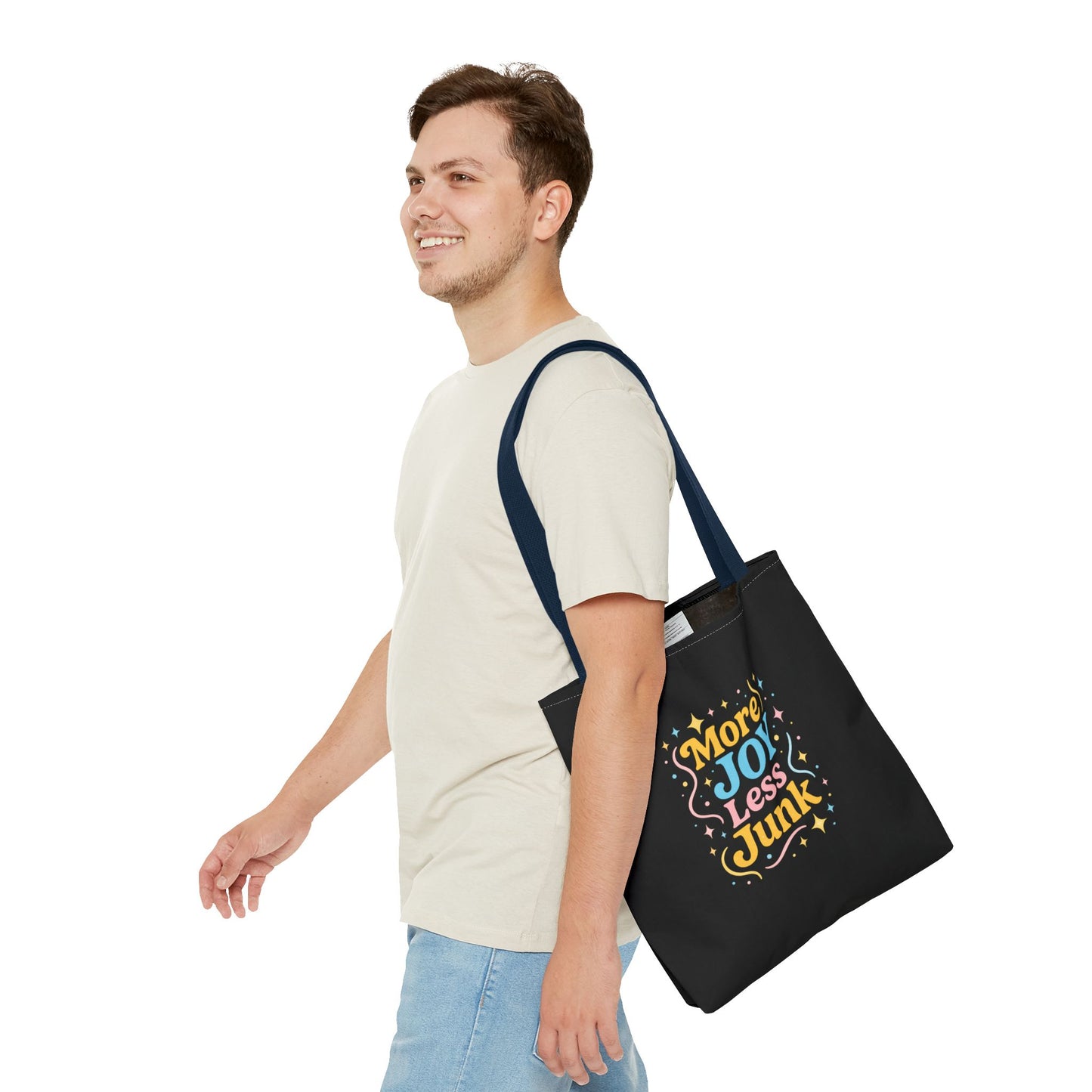 Joyful Tote Bag - More Joy Less Junk, Gift for Friends, Eco-Friendly Shopping Bag, Everyday Use, Inspirational Tote