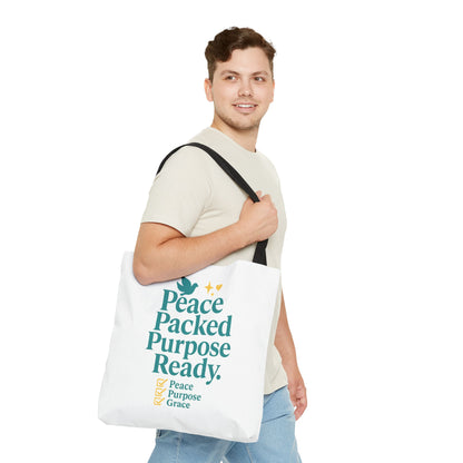 Motivational Tote Bag - Peace Packed Purpose Ready, Inspirational Eco-Friendly Bag, Gift for Friends, Stylish Everyday Use, Shopping, Gym