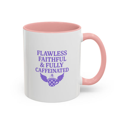 Flawless & Fully Caffeinated Accent Coffee Mug for Faithful Friends, Inspirational Gift, Morning Motivation Cup, Bible Lover's Mug