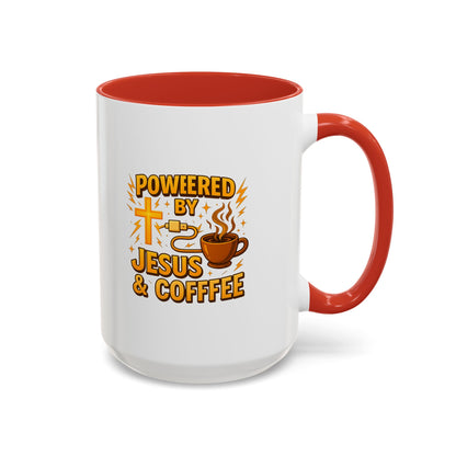 Coffee Lover's Accent Mug - Powered by Jesus & Coffee, Inspirational Drinkware, Christian Gift, Coffee Enthusiast, Religious Mug, [...]