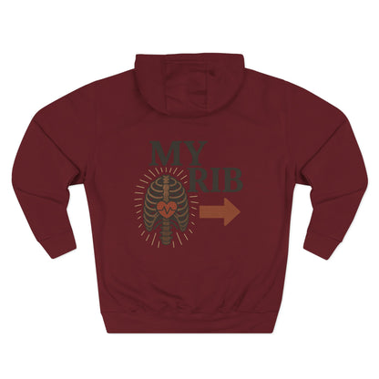 Heartfelt Rib Graphic Hoodie for Couples, Valentine's Day Gift, Matching Sweatshirt, Cozy Fleece, Romantic Style