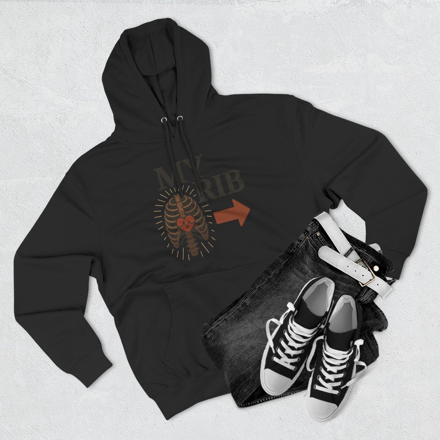 Heartfelt Rib Graphic Hoodie for Couples, Valentine's Day Gift, Matching Sweatshirt, Cozy Fleece, Romantic Style