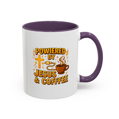 Coffee Lover's Accent Mug - Powered by Jesus & Coffee, Inspirational Drinkware, Christian Gift, Coffee Enthusiast, Religious Mug, [...]