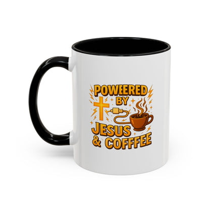 Coffee Lover's Accent Mug - Powered by Jesus & Coffee, Inspirational Drinkware, Christian Gift, Coffee Enthusiast, Religious Mug, [...]