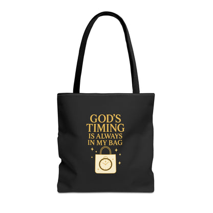 God's Timing Tote Bag | Motivational Bag for Everyday Use, Gift for Believers, Casual Tote for Work, School, and Travel