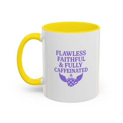 Flawless & Fully Caffeinated Accent Coffee Mug for Faithful Friends, Inspirational Gift, Morning Motivation Cup, Bible Lover's Mug