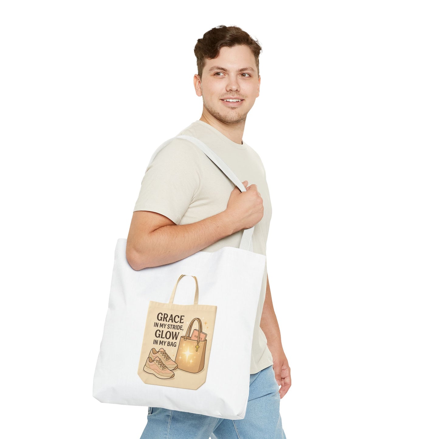 Chic Inspirational Tote Bag, Grace in My Stride Glow in My Bag, Motivational Gift, Daily Use, Eco-Friendly Shopping Bag, Trendy Handbag