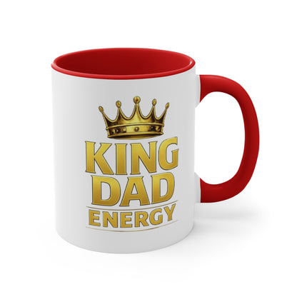 King Dad Energy Accent Mug — Gold Crown Father's Day Coffee Cup (Pink Accent)