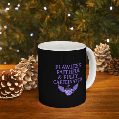 Flawless Faithful &amp; Fully Caffeinated Mystical Black Ceramic Mug, Perfect for Coffee Lovers, Halloween, Witchcraft Gifts, Gift for Her, Customizable Drinkware