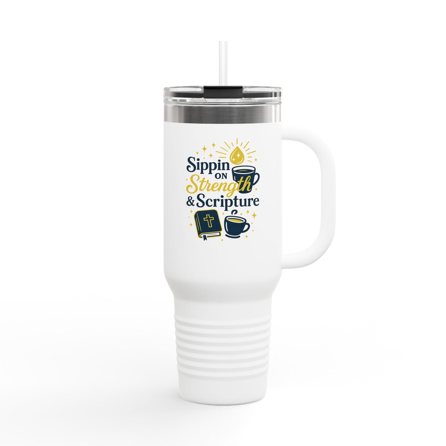 Sipping on Strength & Scripture - Inspirational Insulated Travel Mug, 40oz - Everyday Motivation, Bible Verses, Faith & Strength, Gift for Friends & Family, Coffee Lover