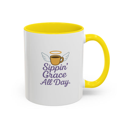 Sippin' Grace All Day Coffee Mug, Cute Coffee Cup, Inspirational Mug, Gift for Coffee Lovers, Perfect for Any Occasion