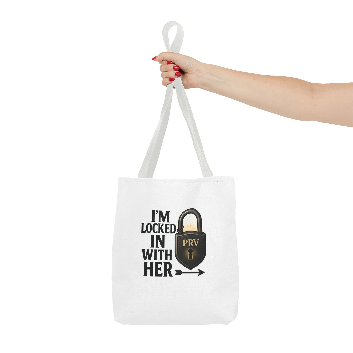 Locked In With Her Tote Bag, Funny Gift for Couples, Personalized Shopping Tote, Everyday Carryall, Unique Friendship Present