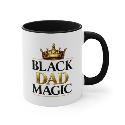 Black Dad Magic Accent Mug — Pink Interior & Handle, Crown Graphic