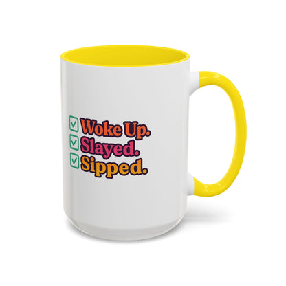 Woke Up Slayed Sipped Coffee Mug, Motivational Mug Gift, Fun Coffee Cup, Inspirational Office Mug, Morning Routine Mug