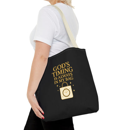 God's Timing Tote Bag | Motivational Bag for Everyday Use, Gift for Believers, Casual Tote for Work, School, and Travel