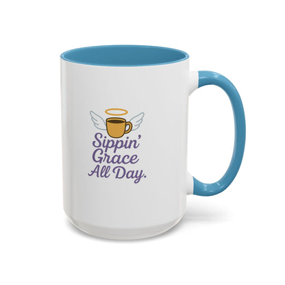 Sipping Grace Accent Coffee Mug | Stylish Gift for Coffee Lovers, Inspirational Mug, Office Décor, Unique Funny Coffee Cup