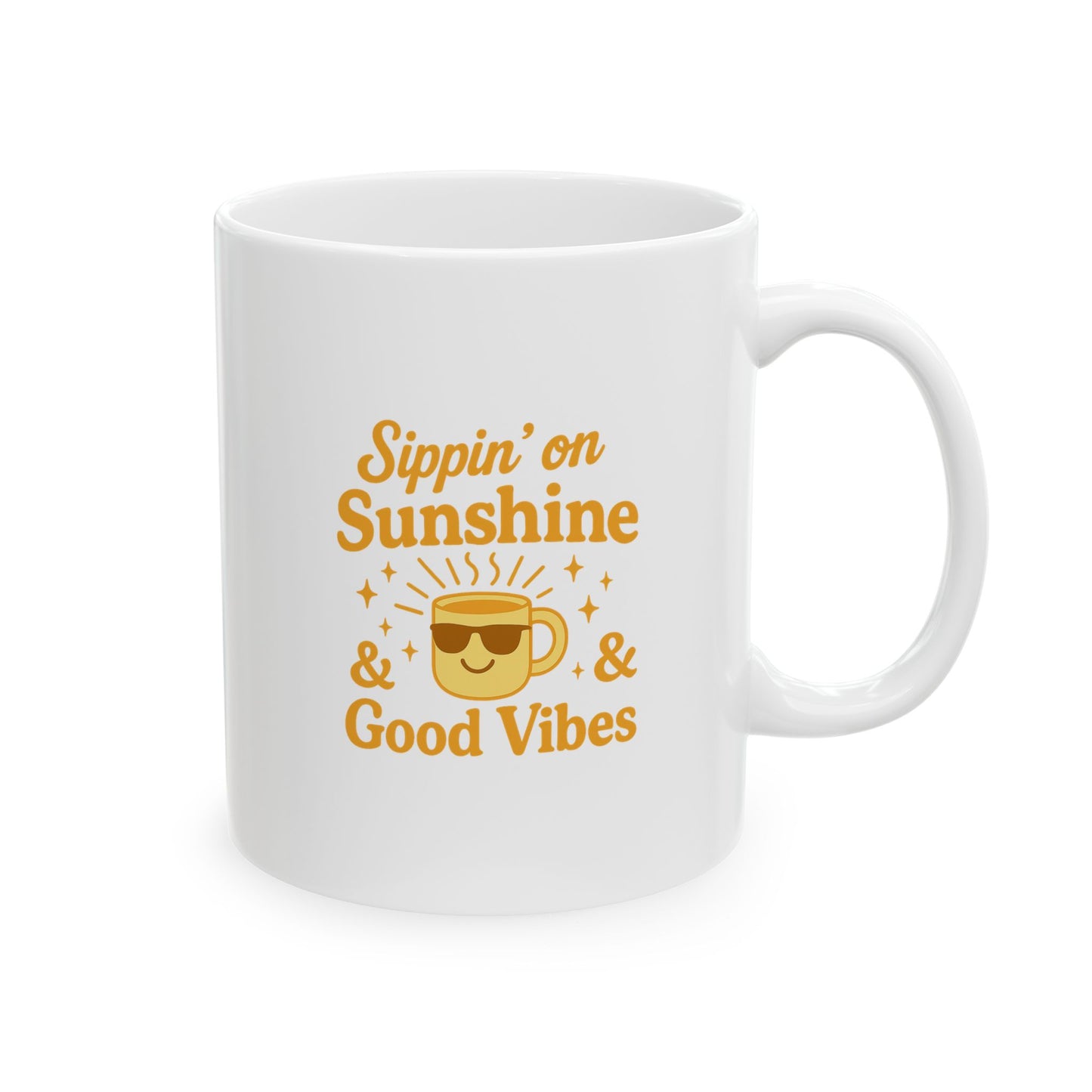 Sippin' on Sunshine Inspirational Ceramic Mug – Motivational Drinkware for Coffee Lovers, Gift for Friends, Office Decor, Self-Care, Birthday