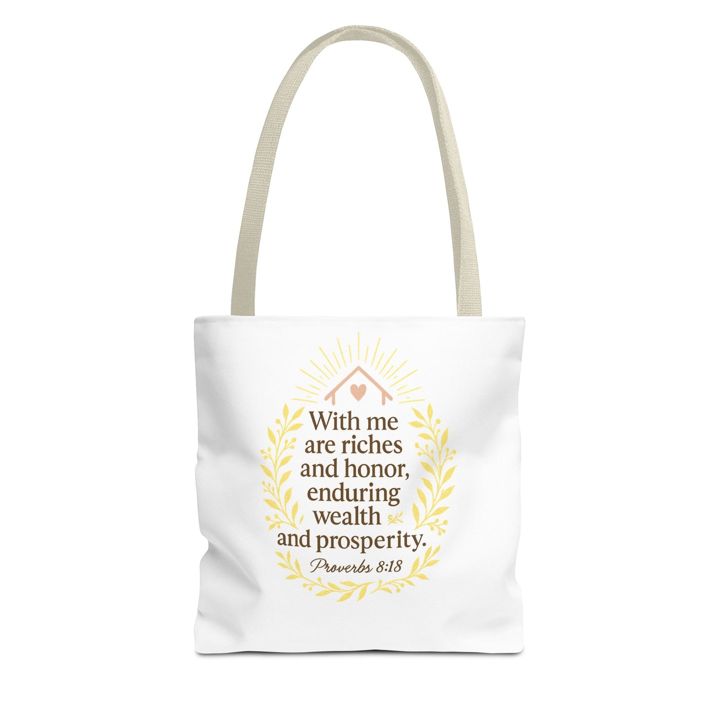 Inspirational Tote Bag - Proverbs 8:18 Quote, Bible Verse Carrier, Eco-Friendly Shopping Bag, Faith-Based Gift, Motivational Decor