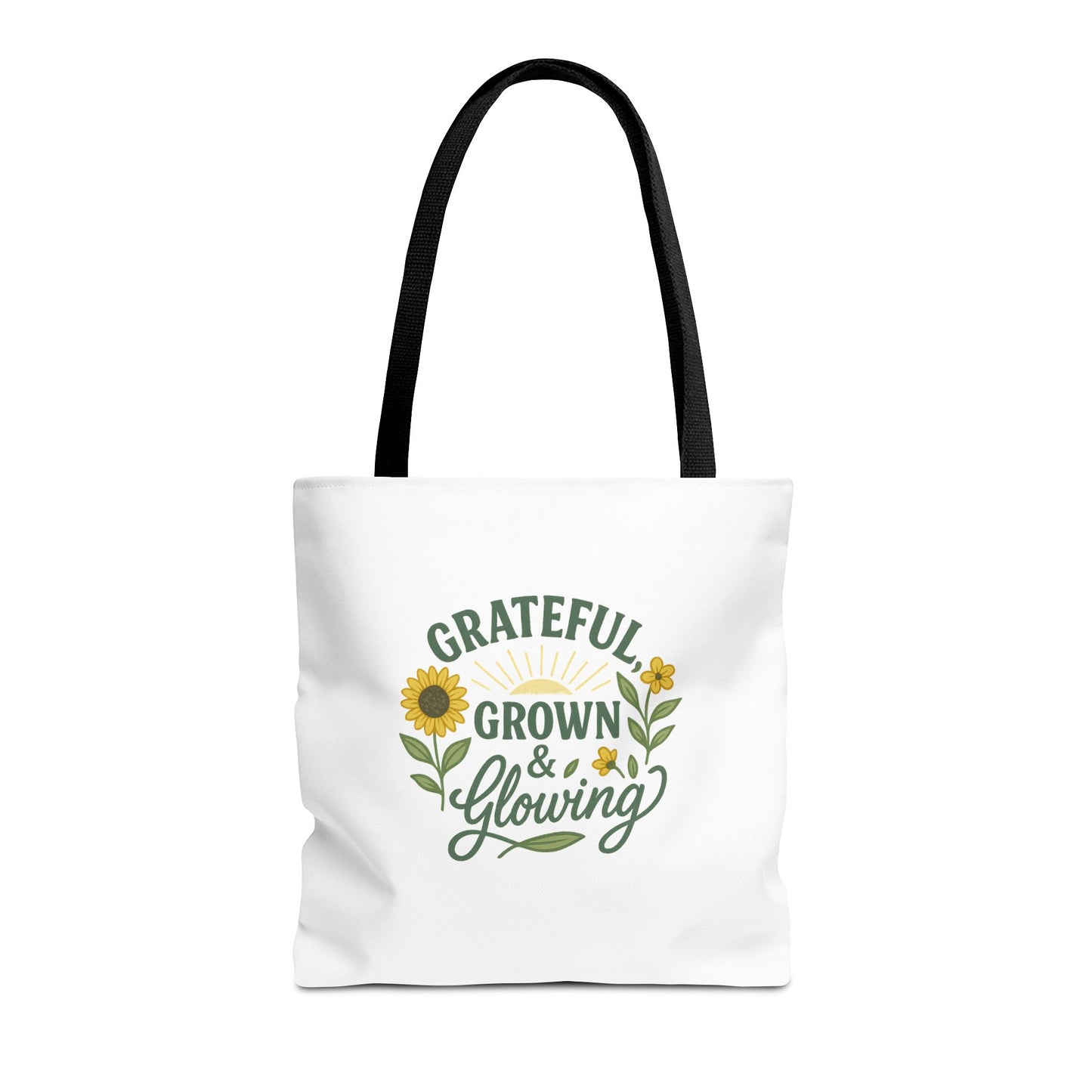 Grateful & Growing Tote Bag, Inspirational Gift, Eco-Friendly Shopper, Floral Design, Sunflower Tote, Everyday Use, Life's Little Joys