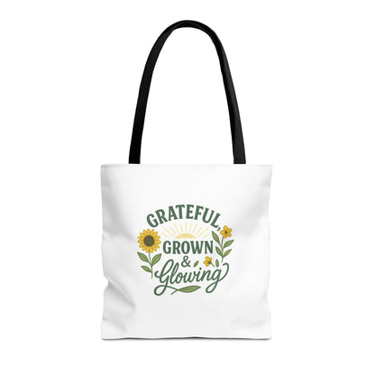 Grateful & Growing Tote Bag, Inspirational Gift, Eco-Friendly Shopper, Floral Design, Sunflower Tote, Everyday Use, Life's Little Joys