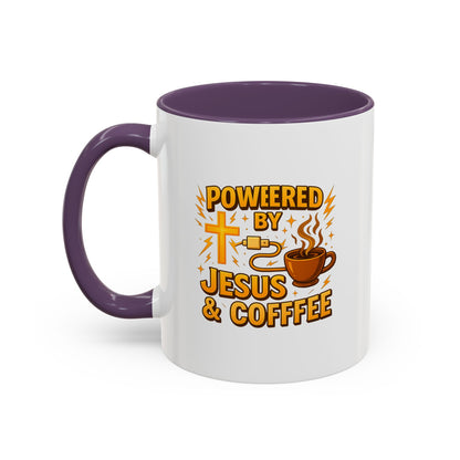 Coffee Lover's Accent Mug - Powered by Jesus & Coffee, Inspirational Drinkware, Christian Gift, Coffee Enthusiast, Religious Mug, [...]