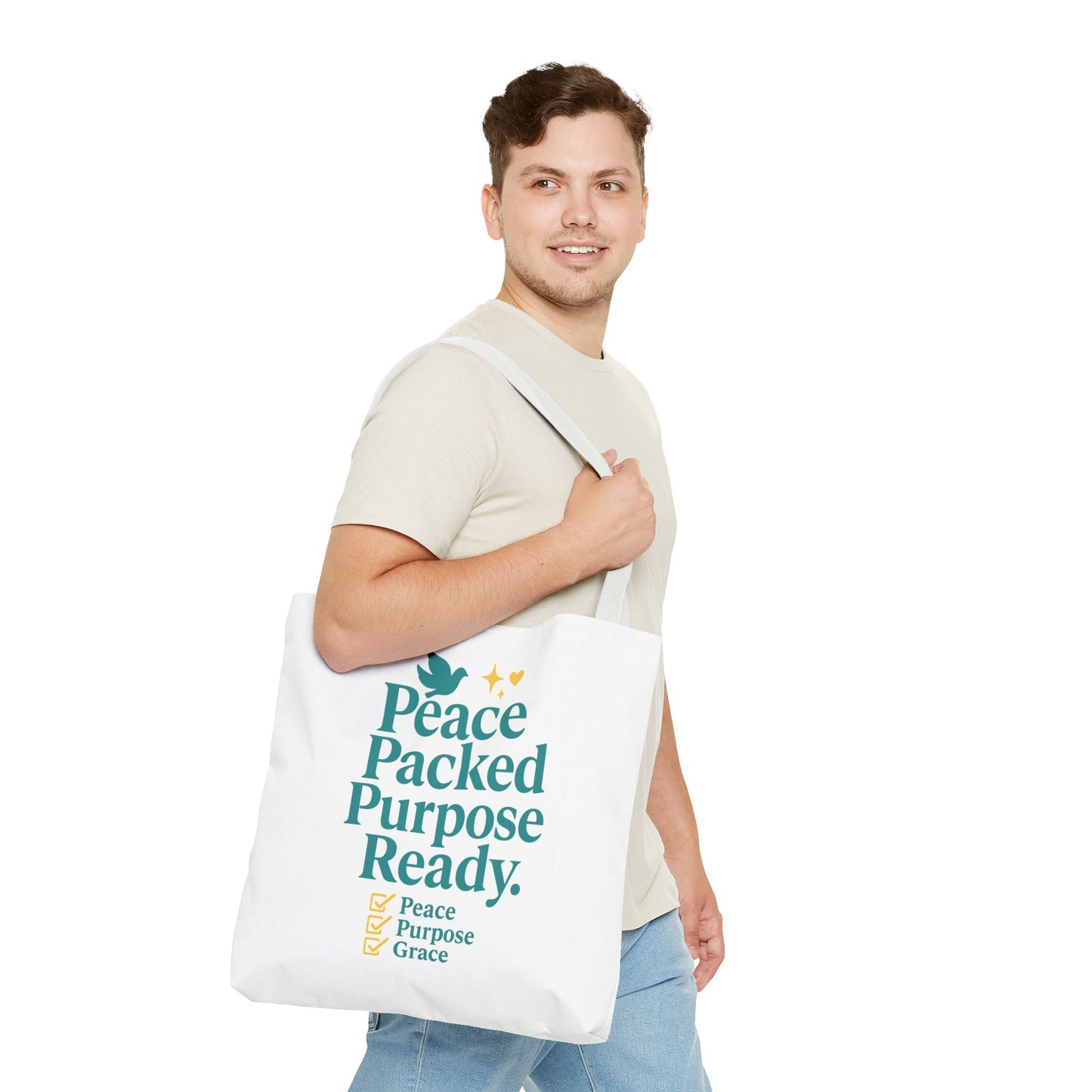 Motivational Tote Bag - Peace Packed Purpose Ready, Inspirational Eco-Friendly Bag, Gift for Friends, Stylish Everyday Use, Shopping, Gym