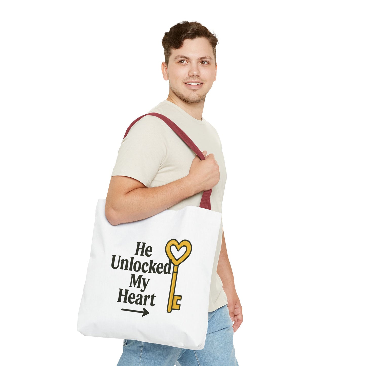 Heart Unlocking Quote Tote Bag, Valentine's Gift, Love Theme, Stylish Shoulder Bag, Perfect for Everyday Use, Cute Fashion Accessory
