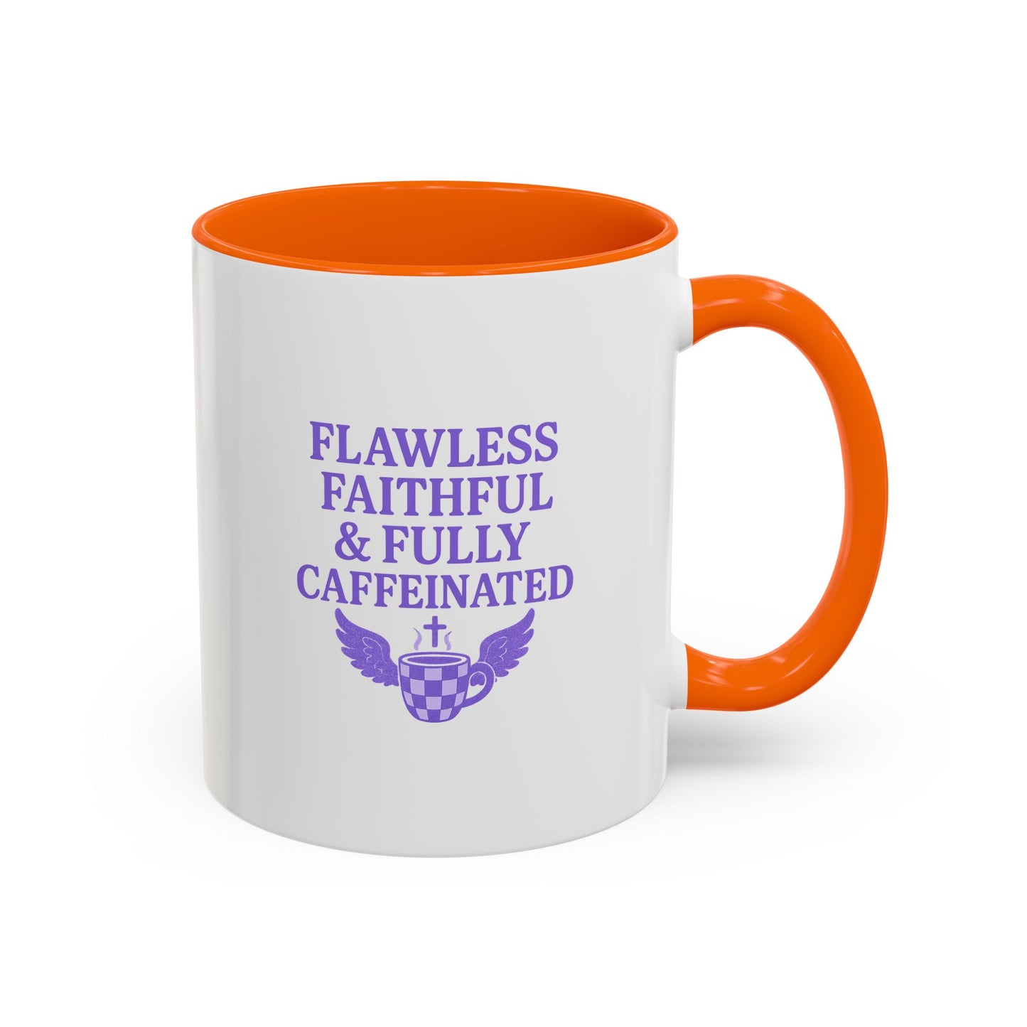 Flawless & Fully Caffeinated Accent Coffee Mug for Faithful Friends, Inspirational Gift, Morning Motivation Cup, Bible Lover's Mug