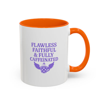 Flawless & Fully Caffeinated Accent Coffee Mug for Faithful Friends, Inspirational Gift, Morning Motivation Cup, Bible Lover's Mug
