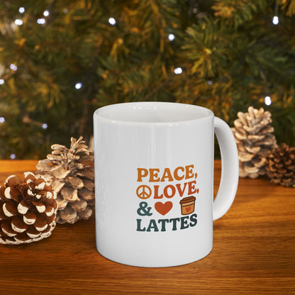 Peace Love &amp; LattesCeramic Mug - Perfect for Coffee Lovers, Gift for Mom, Cute Kitchen Decor, Personalized Mug, Birthday Gift
