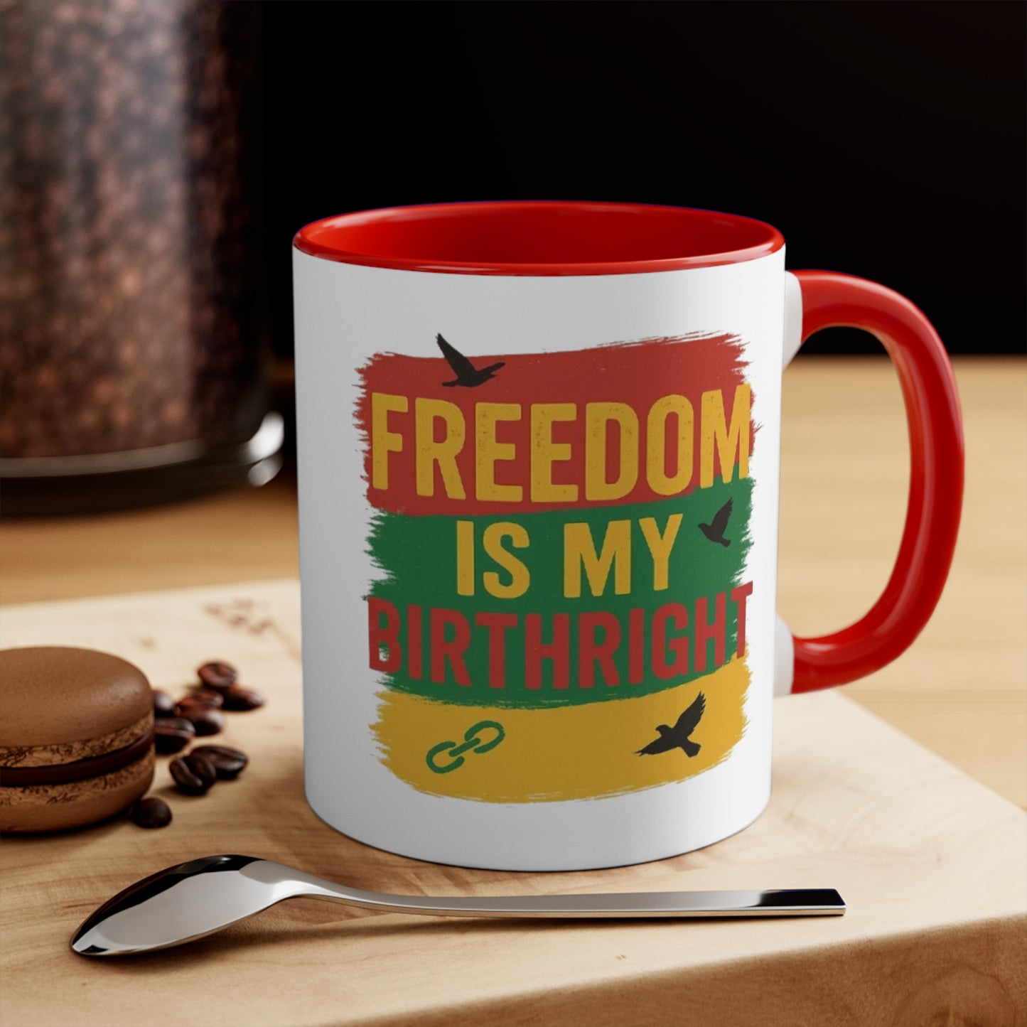 Accent Mug — "Freedom Is My Birthright" Rasta-Inspired Ceramic Coffee Cup