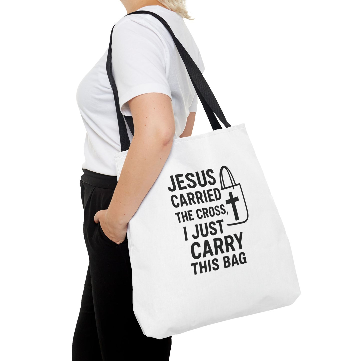 Christian Tote Bag - Jesus Carried the Cross, Everyday Use, Gift for Believers, Church Events, Eco-Friendly Shopping Bag