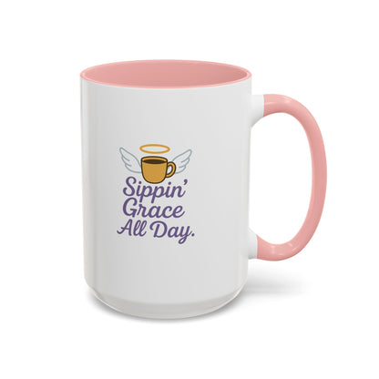 Sipping Grace Accent Coffee Mug | Stylish Gift for Coffee Lovers, Inspirational Mug, Office Décor, Unique Funny Coffee Cup