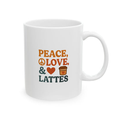 Peace Love & LattesCeramic Mug - Perfect for Coffee Lovers, Gift for Mom, Cute Kitchen Decor, Personalized Mug, Birthday Gift