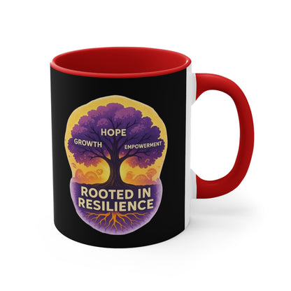 Accent Mug — Rooted in Resilience Tree Design (Hope • Growth • Empowerment)