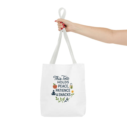 Peace, Patience & Snacks Tote Bag | Eco-Friendly Shopper, Gift for Friends, Beach Tote, Daily Carryall, Motivational Bag