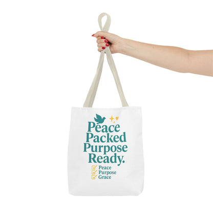 Motivational Tote Bag - Peace Packed Purpose Ready, Inspirational Eco-Friendly Bag, Gift for Friends, Stylish Everyday Use, Shopping, Gym
